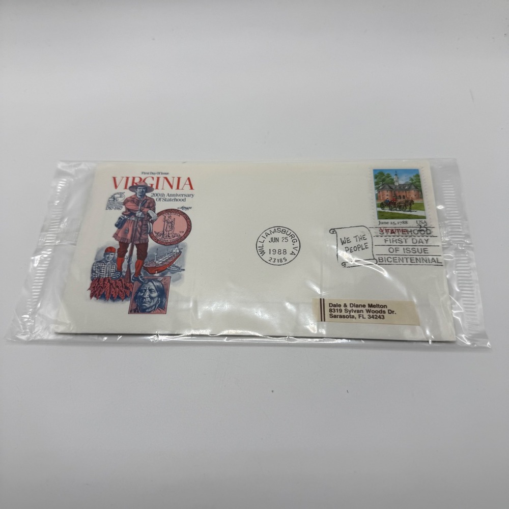 1988 Virginia 200th Anniversary Statehood First Day of Issue Postal Cover FDC